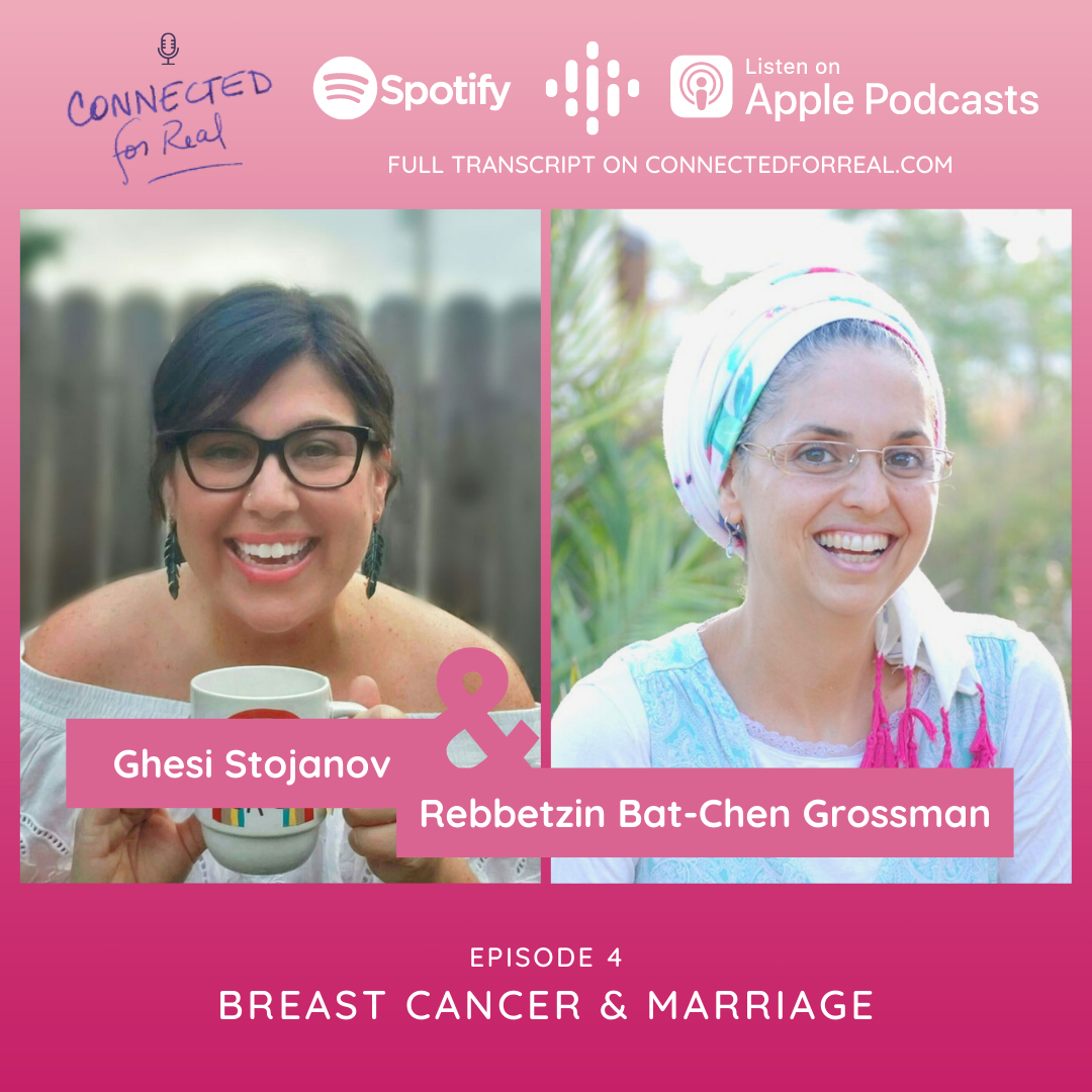 Connected for Real Episode 4 is Breast Cancer and Marriage with Ghesi Stojanov. The podcast is available on Spotify, Google Podcasts, and Apple Podcasts
